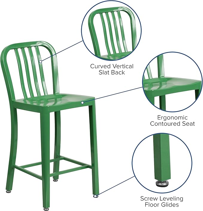 Flash Furniture Commercial Grade 24" High Green Metal Indoor-Outdoor Counter