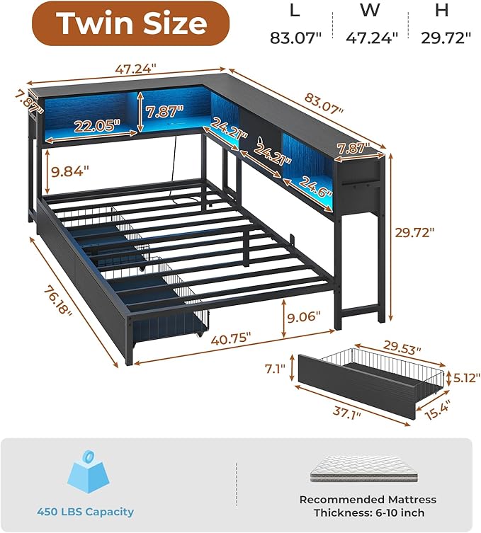 DICTAC Twin Corner Bed Frame