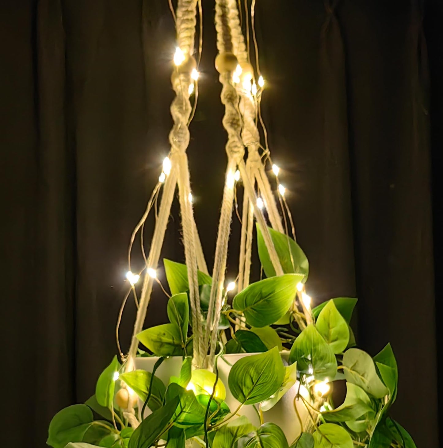 Comtelek Fake Hanging Plants with Lights Artificial Plants for Home Decor Macrame Plant Hanger with Fake Vines Faux Hanging Planter for Wall Ceiling Bedroom Bathroom Kitchen Office Boho Decor Indoor