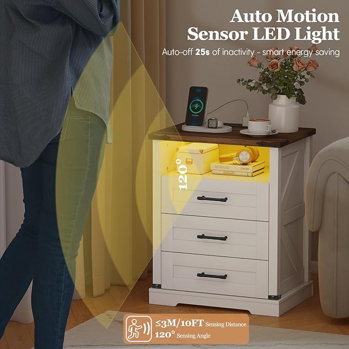 Turosur 22'' Set of 2 White Farmhouse Nightstands