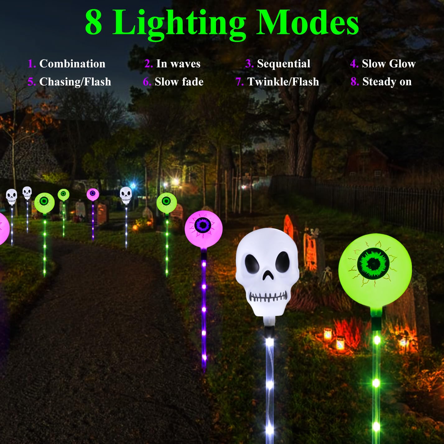 Mankinlu Halloween Decorations Outdoor Solar Garden Lights,6 Pack Scary Eyeball Skull Outside Decor,8 Modes Solar Halloween Lights for House Grave Patio Yard Lawn Pathway Halloween Party Ghost Decor