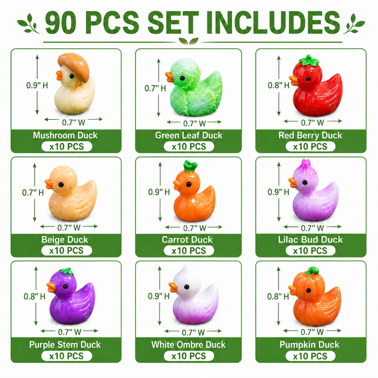 90Pcs Mini Resin Ducks Bulk, Vegetable Fruit Tiny Duck Figurines, Mushroom Pumpkin Strawberry Miniature Figures for Fairy Garden, Micro Landscape, Slime Charms, Cake Toppers, Small Prizes(DUCK)