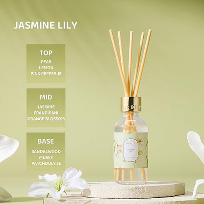 Airkeep Reed Diffuser Oil Set with Reed Sticks,Jasmine Lily Aromatherapy Oil Scent Diffuser for Home Office Bathroom Decoration Perfume and Gifts 3.38 oz/100ml