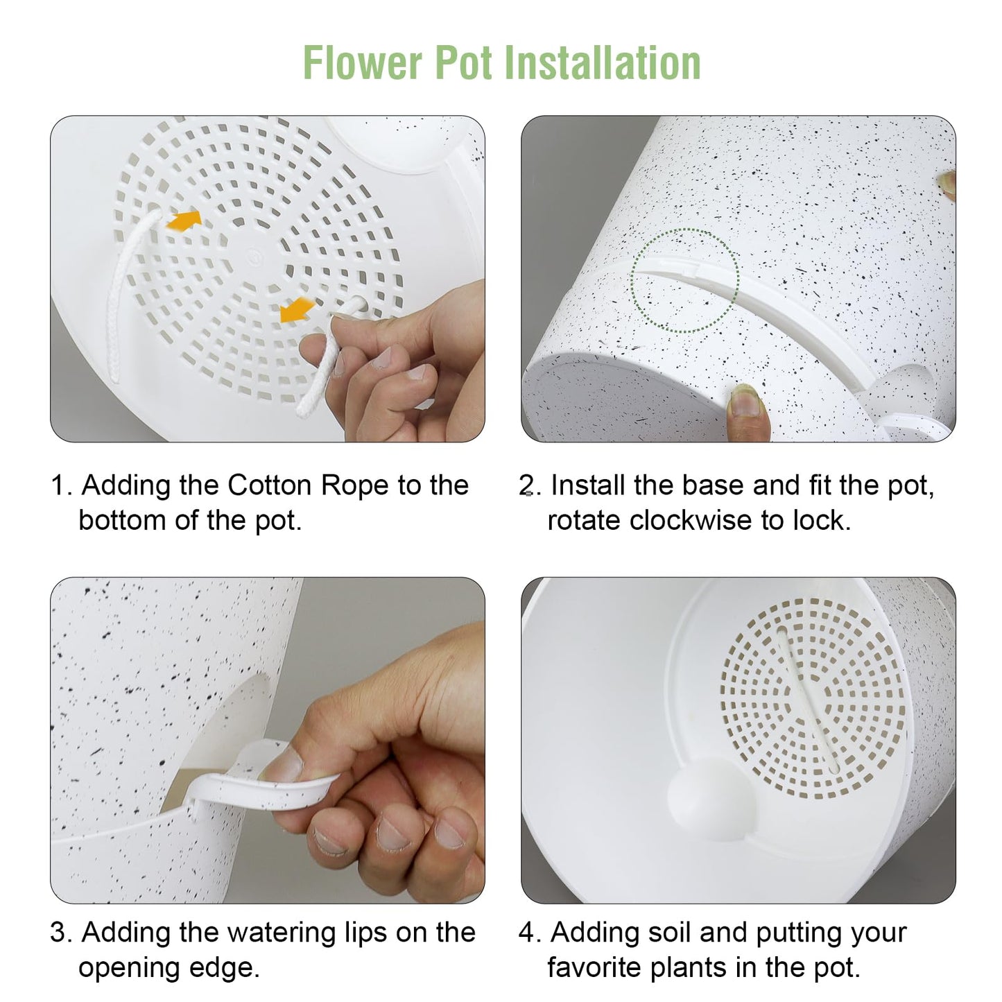 Meowell 12 inch Large Self Watering Pots, Plant Pots with Mesh Drainage Holes for Indoor Outdoor Plants, Plastic Planters with Deep Reservoir for Garden House Flower Plants, Speckled White