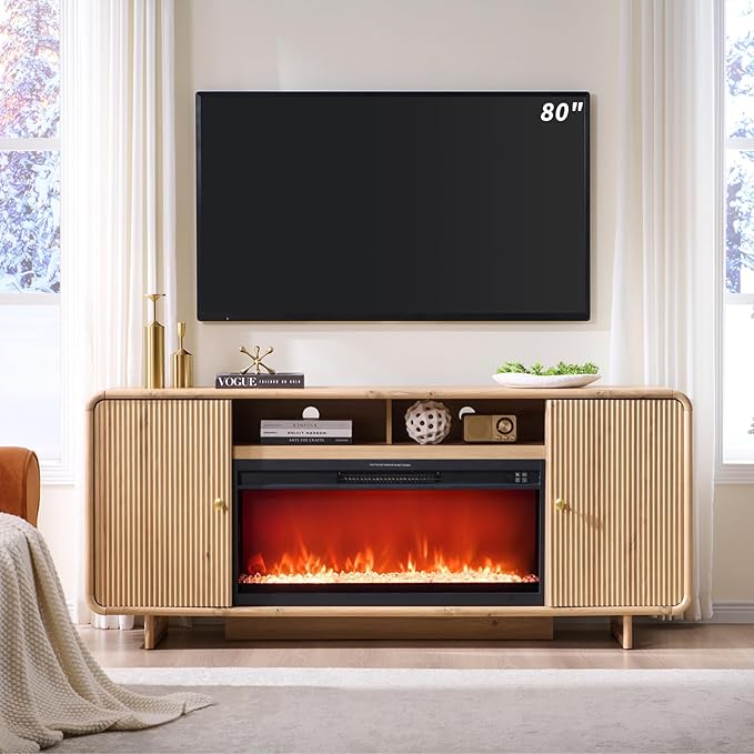 IFGET 70" Fluted Fireplace TV Stand