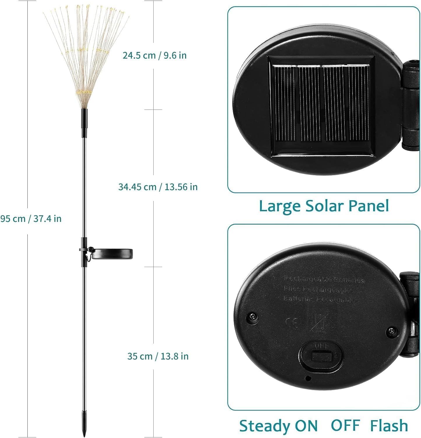 JJGoo Solar Firework Lights, 2 Pack 120 LEDs 2 Lighting Modes Solar Garden Lights Outdoor Waterproof for Yard Patio Walkway Pathway Party Wedding Christmas Decorative - Orange and Purple