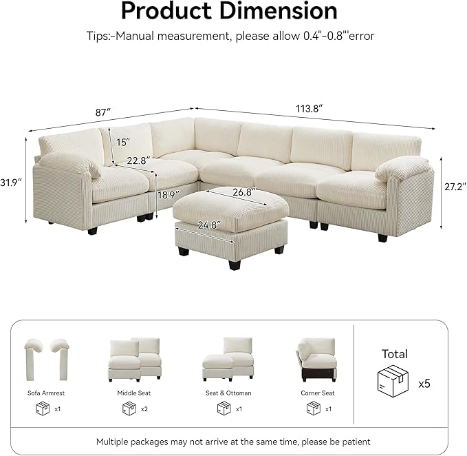 114'' V-Shaped Sectional Cloud Couch