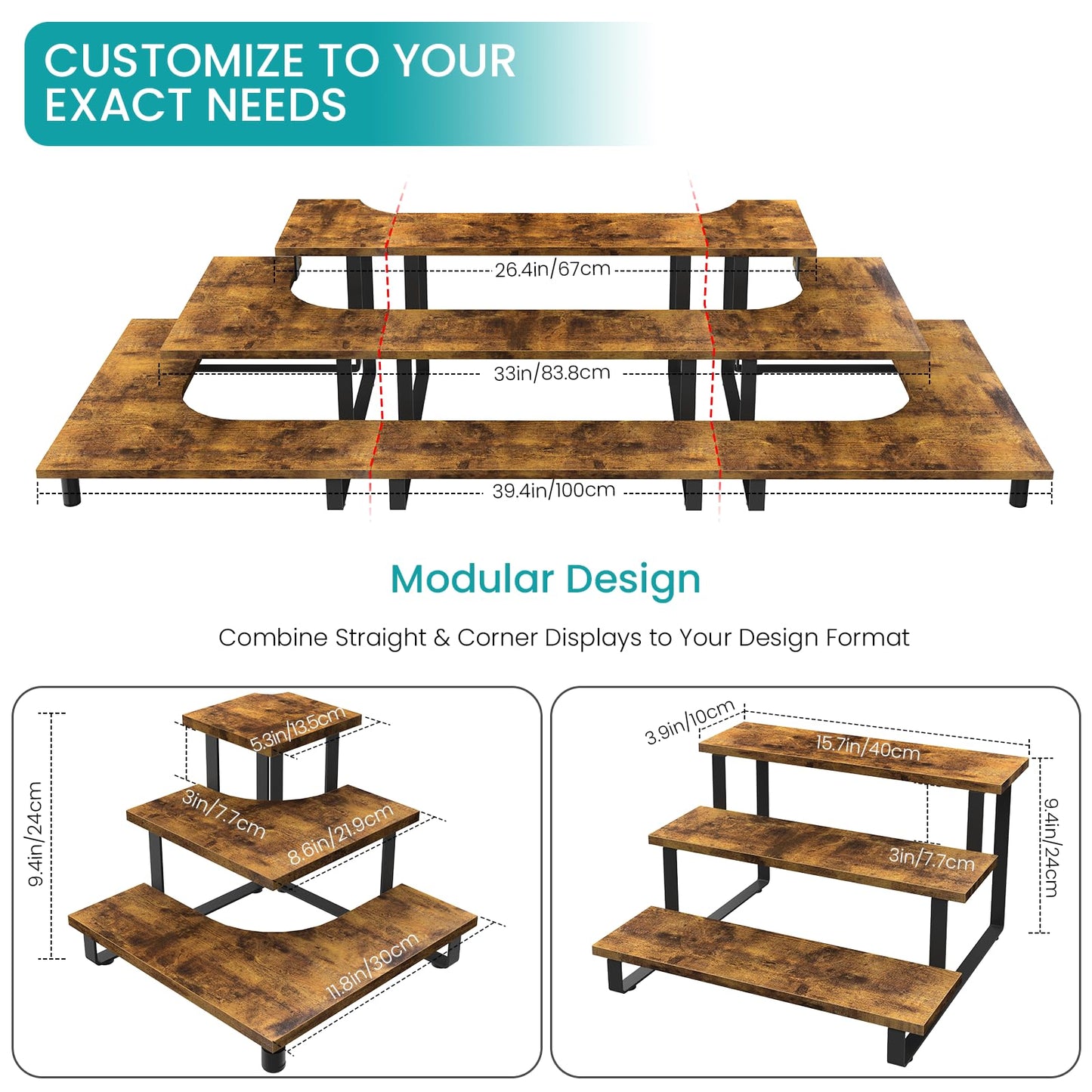 ELITEROO 3-Step Tiered Corner Display Shelves, Portable Wooden Retail Cupcake Food Stand Display Table, Collectibles Riser Tower Stand, Vendors Display Shelf Rack, Farmers Market Counter Top Risers