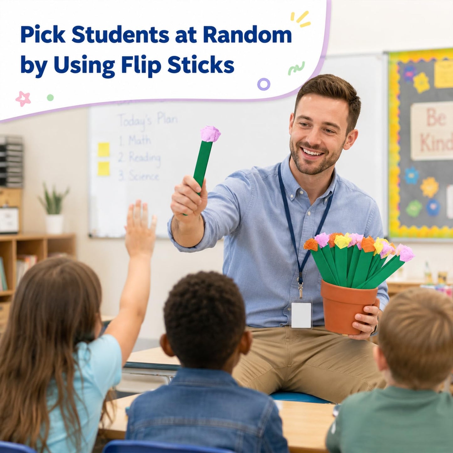 Chunful 72 Flip Name Sticks with Storage Pot Talking Flip Name Stick Counting for Classroom Back to School Management Teacher Essential Student Grouping Tally Educational and Learning Supply(Fresh)