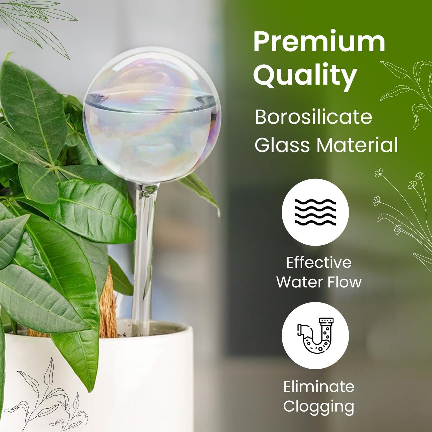 Iridescent Self Watering Globes, Glass Rainbow Plant Watering Globes, Self Watering Planter Insert, Automatic Plant Waterer Indoor (Large-2 Pcs Iridescent, Large)