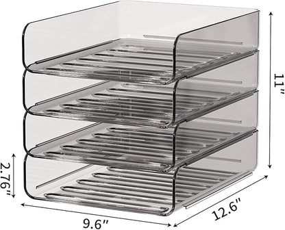 FANXIYQ Clear Paper Organizer - Brown Acrylic Stackable Paper Tray for Desk, 4-Tier Letter Tray Organizer with Smooth Edges and Rounded Corners