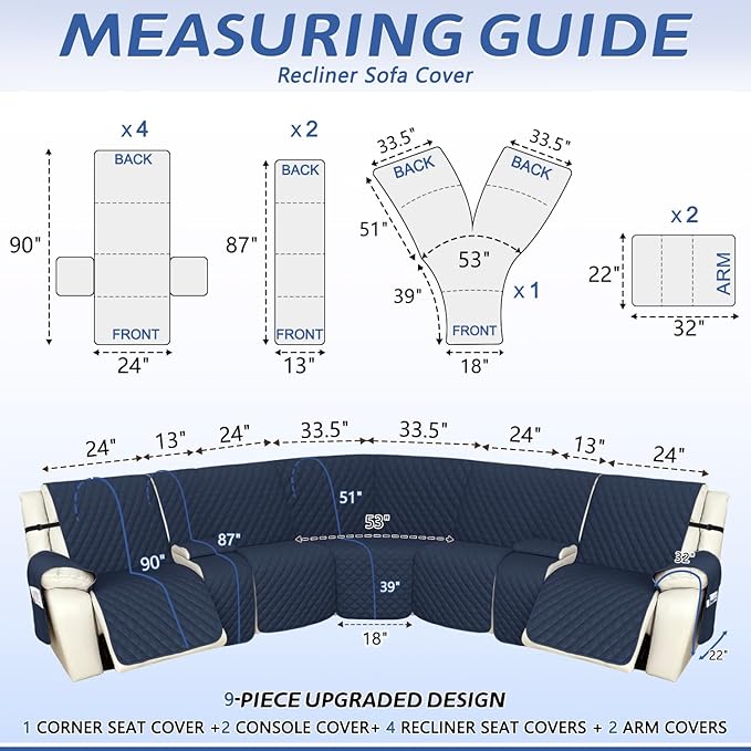 Arfntevss Recliner Sectional Couch Covers 1OO% Waterproof L Shape Sofa Cover