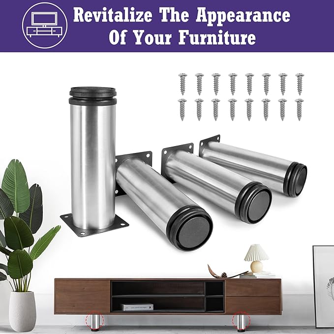 7 Inch Metal Furniture Legs Stainless Steel Adjustable Legs Silver Metal Legs