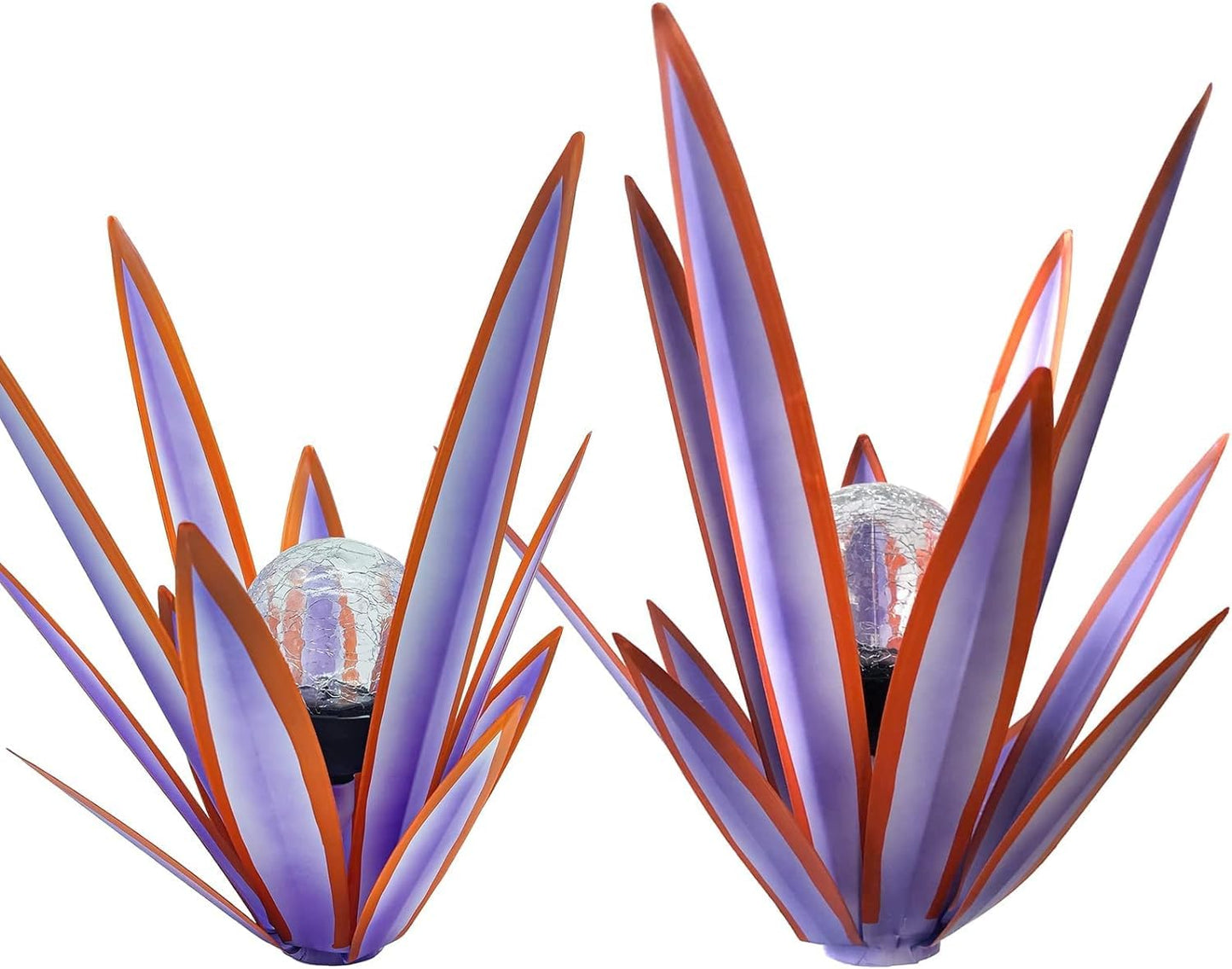 LCJECV Metal Agave Plant Garden Art, 2 Pack Tequila Rustic Sculpture, Rustic Metal Agave Plants Garden Lawn Home Ornaments, for Yard Stakes, Garden Figurines, Outdoor Patio (2 PCS Purple with Light)