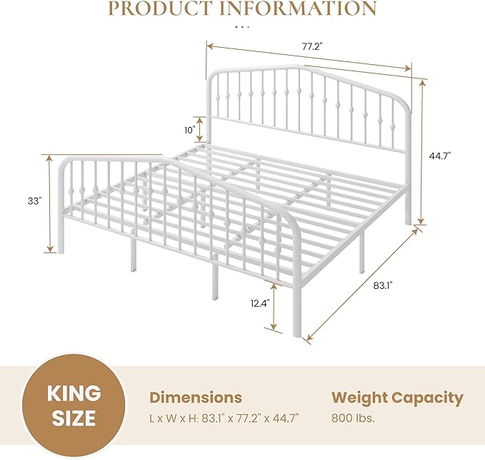 SHA CERLIN King Size Metal Platform Bed Frame