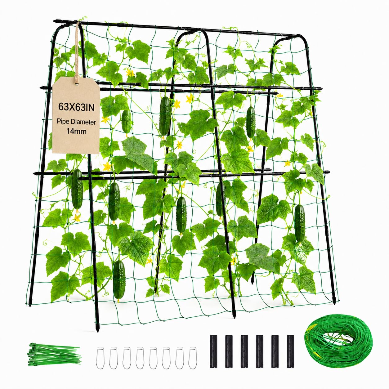 Garden Trellis for Climbing Plants Outdoor, 5.3x5.3ft Garden Trellis Climbing Plant Support Plastic-Coated Metal U-Shaped Vine Vegetables Tomato Cucumber Trellis Raised Bed, with Netting, Black