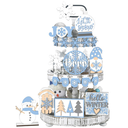 20 Pcs Winter Tray Decor Snowflake Snowman Gnome Wooden Signs Winter Wonderland Table Centerpieces Rustic Farmhouse Winter Tabletop Decorative Trays for Party Home Christmas Holiday
