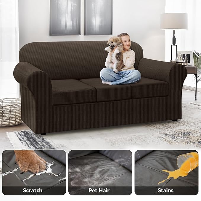 100% WaterproofCouch Cover 4-Piece Set Striped Sofa Slipcovers
