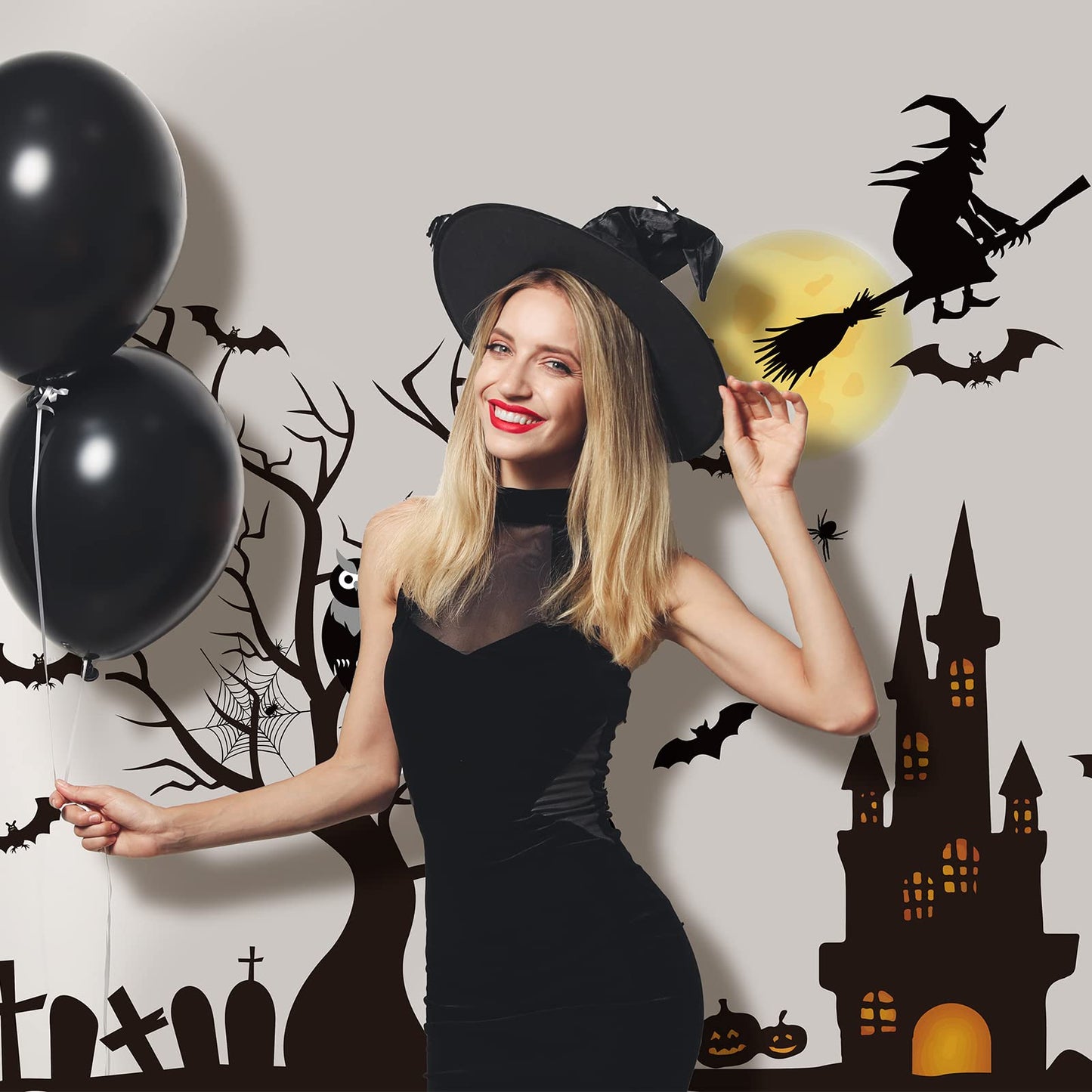 TaoBary 4 Sheet Halloween Window Decals Clings Decor Window Stickers Double Side Clings Decals for Party Decoration with Bat, Witch, Spider, Pumpkin for Halloween Spooky Holiday Fall Party Home Decor