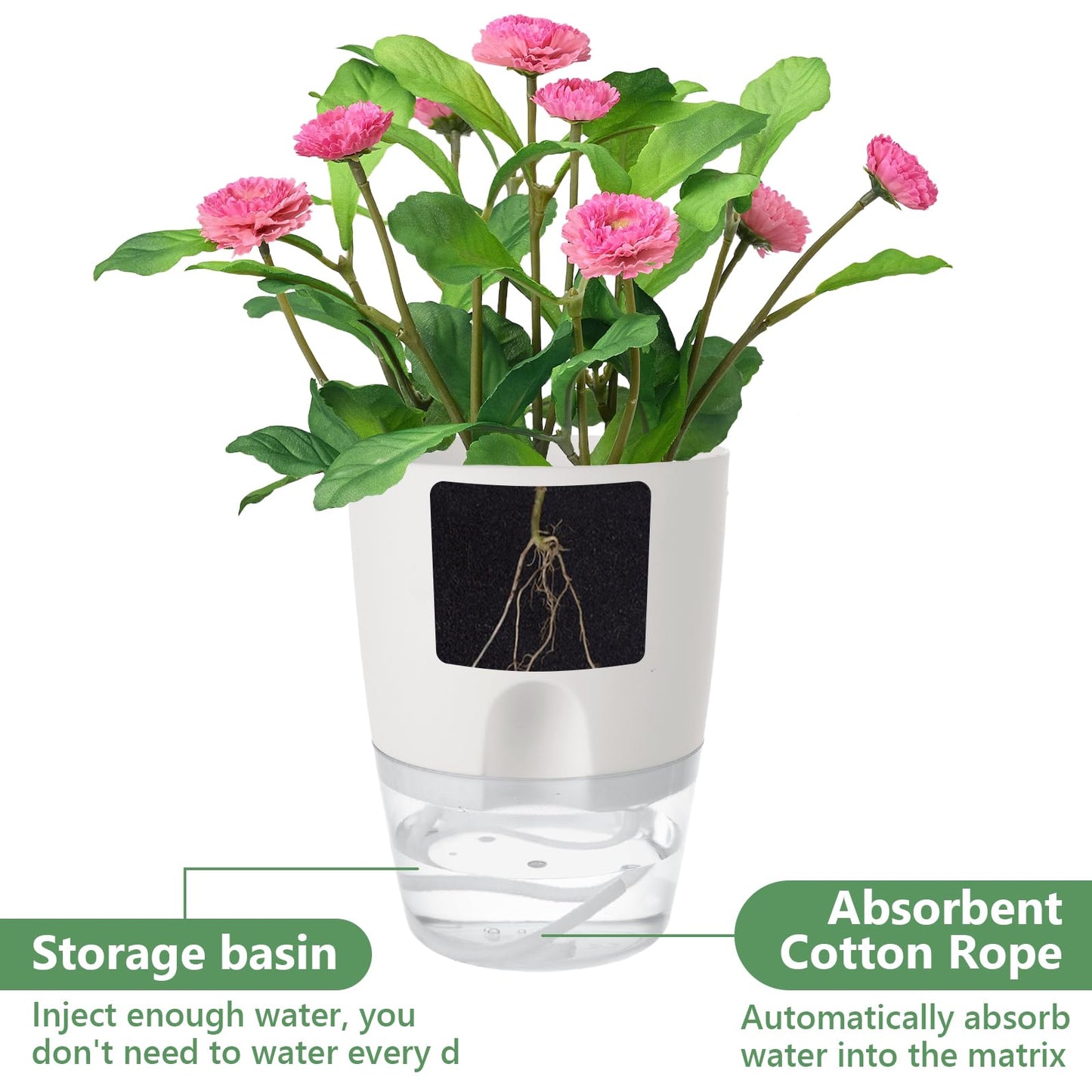 JMIATRY 15PCS Self Watering Pots 4 Inch Self Watering Planters for Indoor Plants Plastic 4 Inch Self Waterings Pots for Indoor Plant Small Self Waterings Pot with Transparent Water Reservoir, White