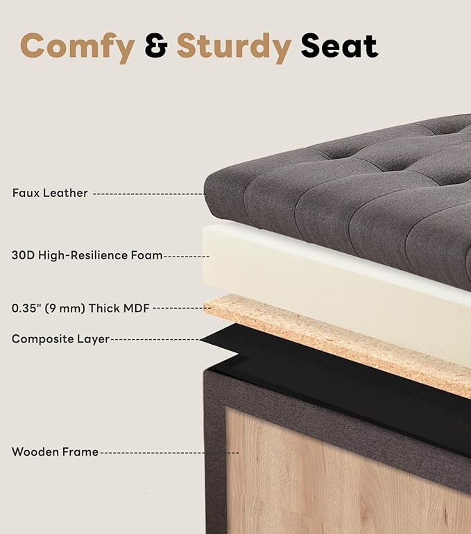 Tbfit Large Square Storage Ottoman Bench, Tufted Upholstered Coffee Table