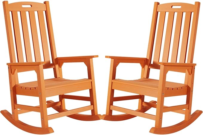 Psilvam Oversized Outdoor Rocking Chair Set of 2, HDPE Porch Rocker