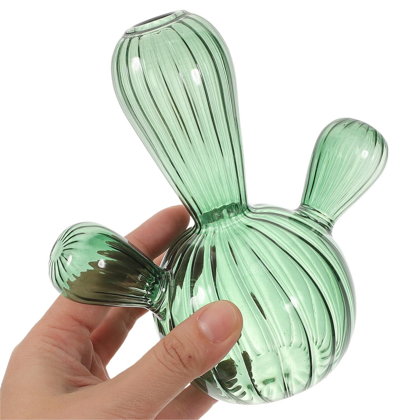 HEANUJJ Cactus Shaped Glass Hydroponic Plant Vase Narrow Neck Decorative Terrarium Jar Home Table Centerpiece Green