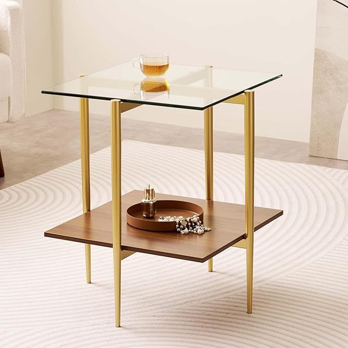 LumFurn Glass End Table, Mid-Century Modern Design Sofa Table,