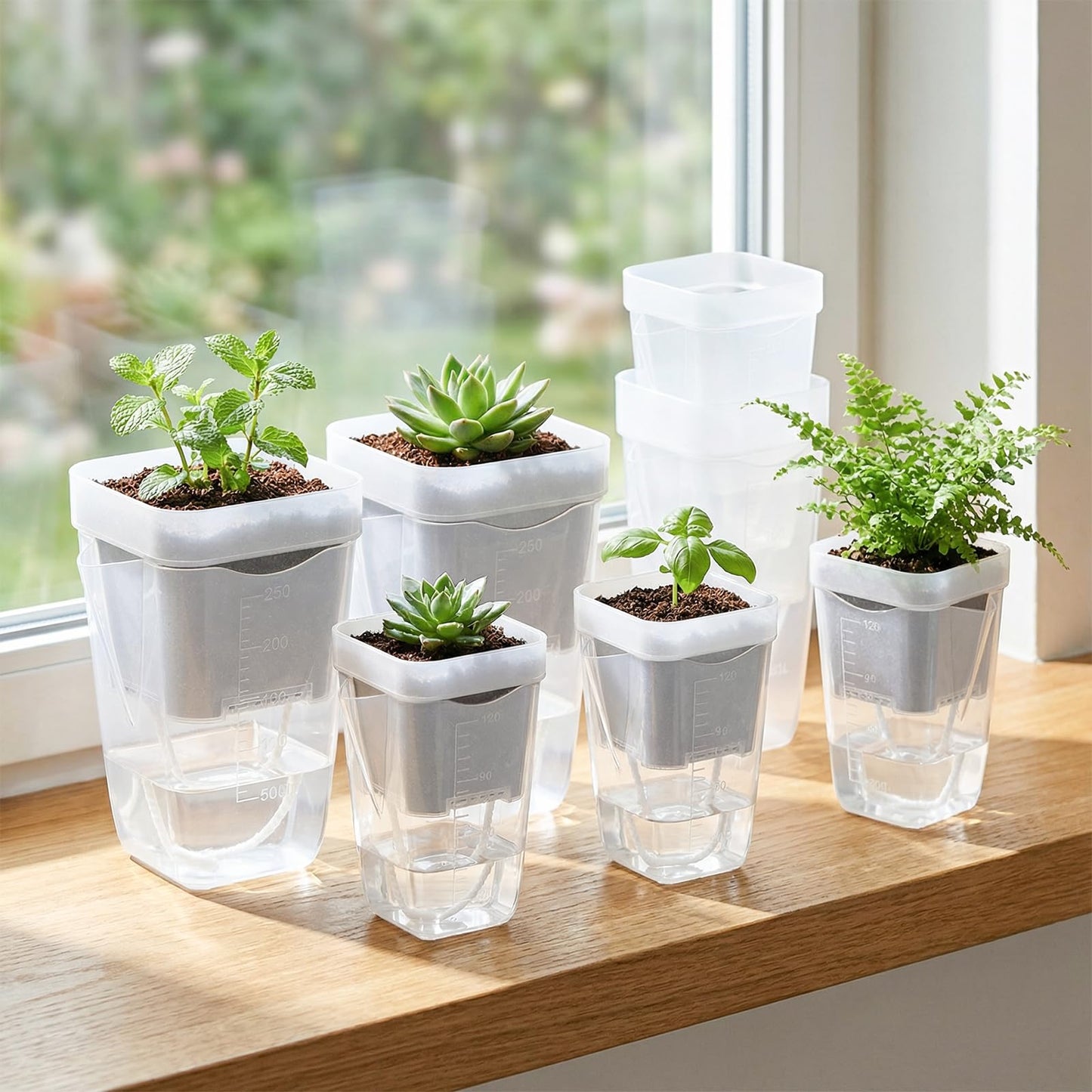 QCQHDU 15-Pack 2 Inch Mini Self Watering Pots for Indoor Plants, Semi Hydroponic Pots, Small Clear Plastic Planters, Drainage Hole, Water Level Indicator, African Violets, Alocasia, Cutting, Seeding