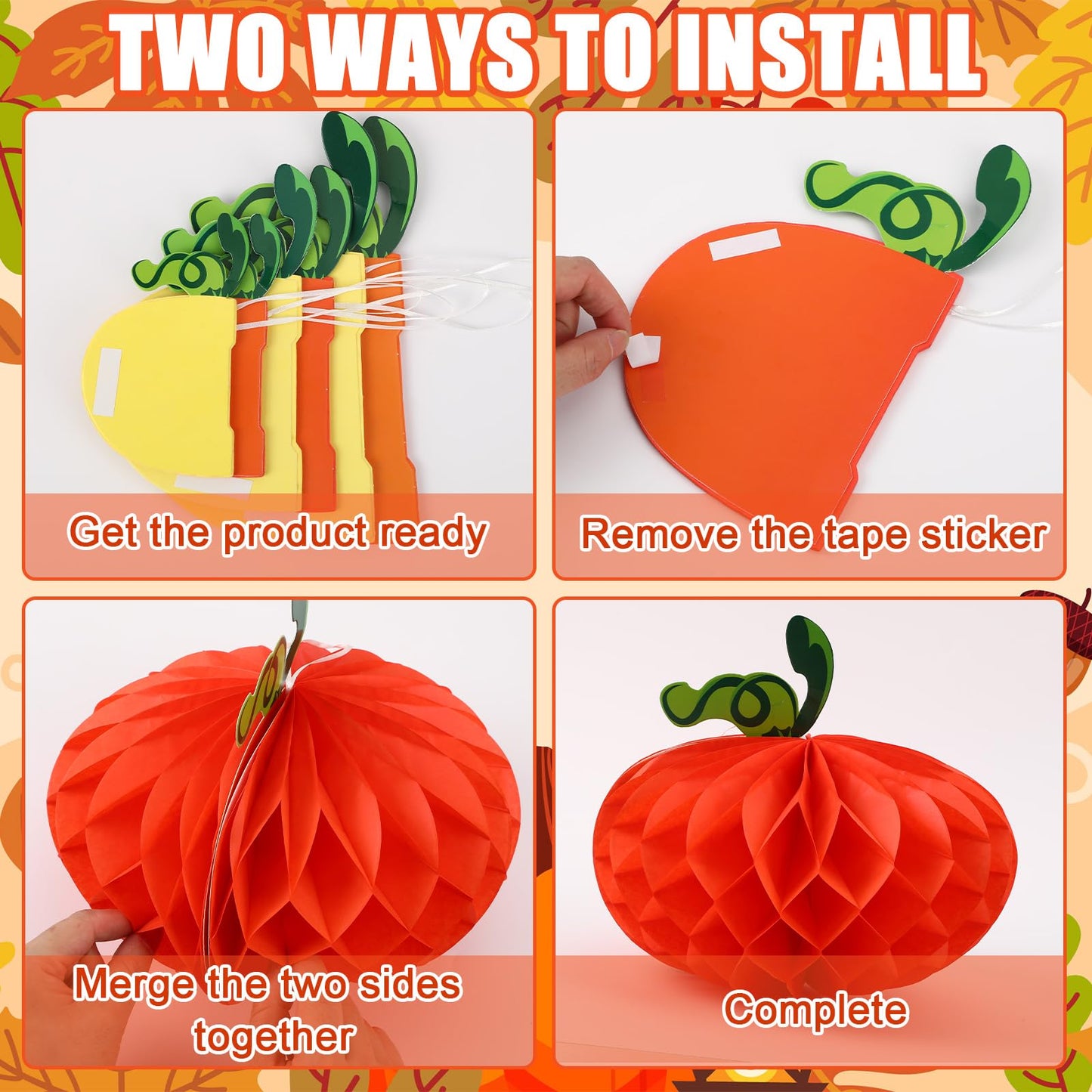 BOARDFEB 15PCS Pumpkin Honeycomb Decorations, Orange Red Yellow Honeycomb Fall Hanging Ornaments for Autumn Thanksgiving Party Favor Supplies