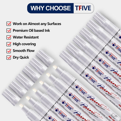 White Paint Pens Markers - 12 Pack Oil Based Permanent Marker, Medium Tip, Never Fade, Quick Dry, Waterproof Paint Pen for Rocks Painting, Wood, Fabric, Plastic, Canvas, Glass, Metal