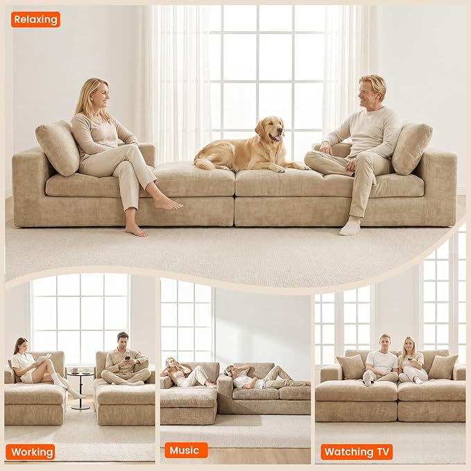 80.7" Oversized Double Chaise Lounge Chair Indoor, Cloud Boneless Sleeper Sofa