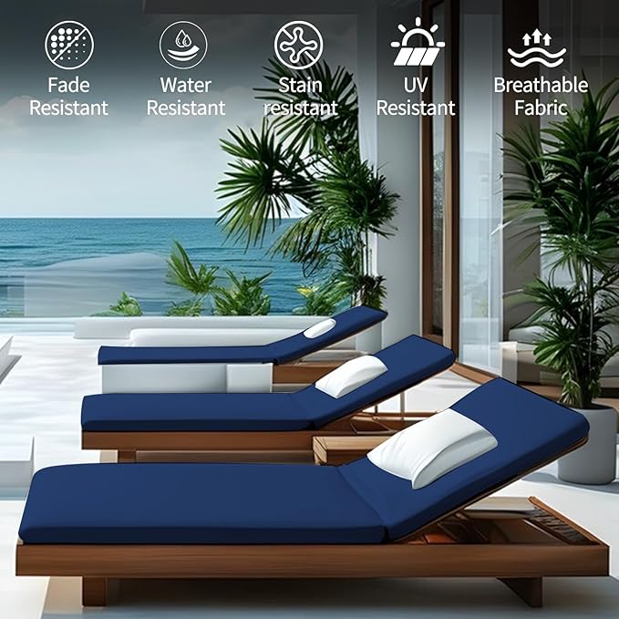 Outdoor Chaise Lounge Cushions for Patio, Lounge Chair Cushions, Waterproof