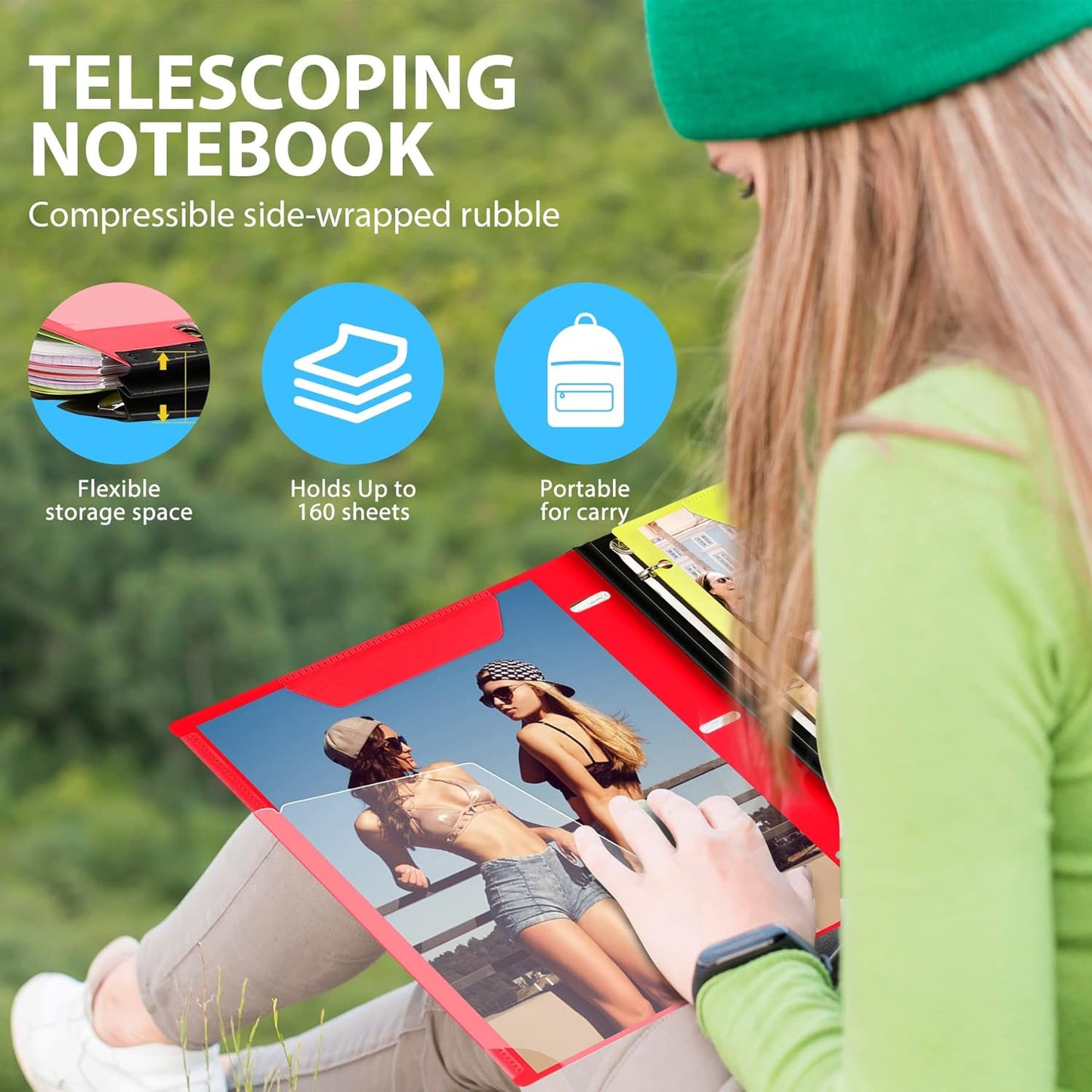 WOT I 1-Pack Telescoping 3 Ring Binder Notebook - Customizable Cover, 5 Dividers & Pocket Folder in One Slim Organizer (60 Sheets Included), Red