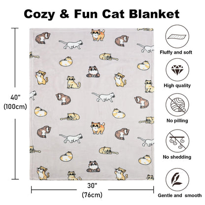 VigorSpring Cat Throw Blanket for Cat Lovers, Cute Kitten Print, Ultra Soft Flannel Fleece Plush Blanket for Couch Sofa Bed,Cats Gifts for Kids Toddler Girls Boys,Grey - 30x40 Inch