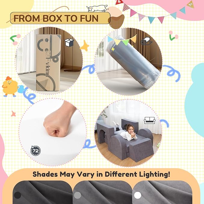 Fvkind 10 Pcs Modular Kids Play Couch, Convertible Sectional Toddler Sofa