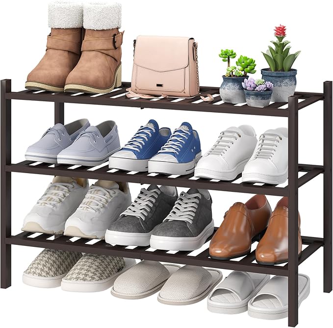 viewcare Shoe Rack for Closet, 3-Tier Bamboo Wood Shoe Racks, Stackable |