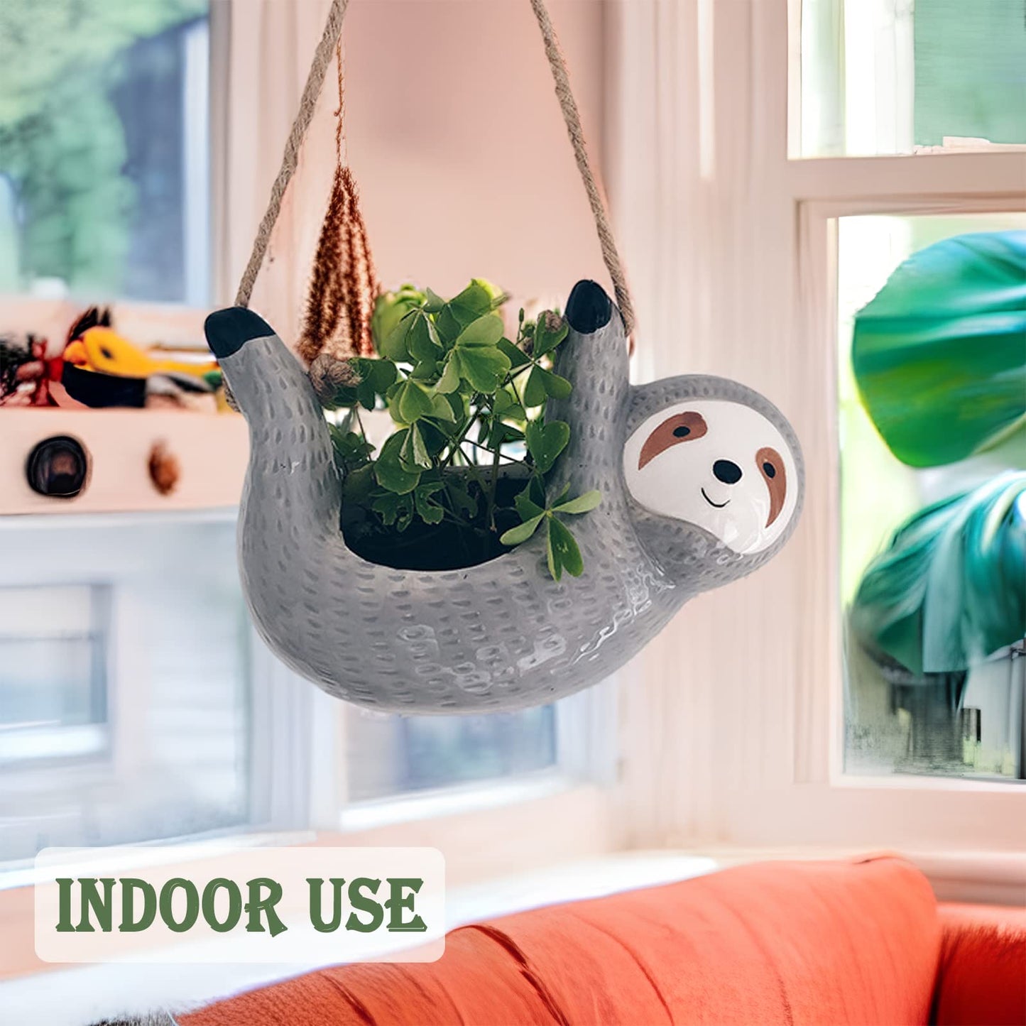 AIPOGOOIN Sloth Hanging Planters for Indoor Outdoor Plants Cute Succulent Pots Ceramic Plant Holder Gifts for Plant Lovers Women Gardeners Mom Gardening Gifts