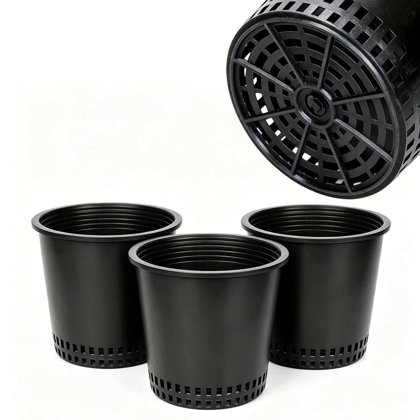 Gyfofix 1 Gallon Black Nursery Pots, 3 Pack 7 Inch Plastic Tidal Planter, Heavy Duty Breathable Mesh Plant Pots with Drainage Holes, Durable Net Cups for Indoor and Outdoor Gardening