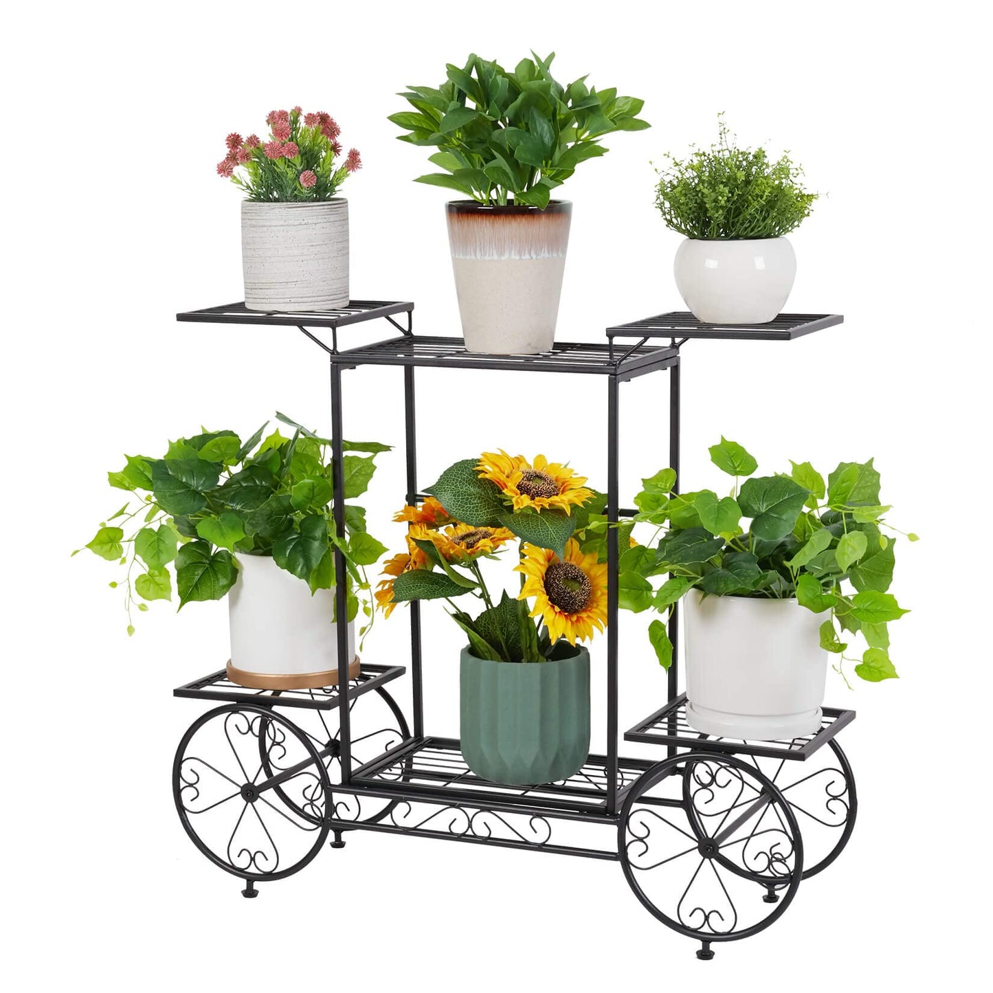 unho Metal Plant Stand Indoor: 6 Tier Garden Cart Flower Planter Pot Holder Parisian Style Wrought Iron Display Shelf Rack Decorating Garden Home Patio Condo Porch