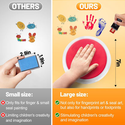 7" Large Ink Pads for Kids - Handprint Footprint Size Rainbow Stamps Pad, Safe & Washable Ink Pad for Fingerprint Painting Card Making Stamp Crafting Paper Wood Fabric Scrapbook Kids Birthday Gifts