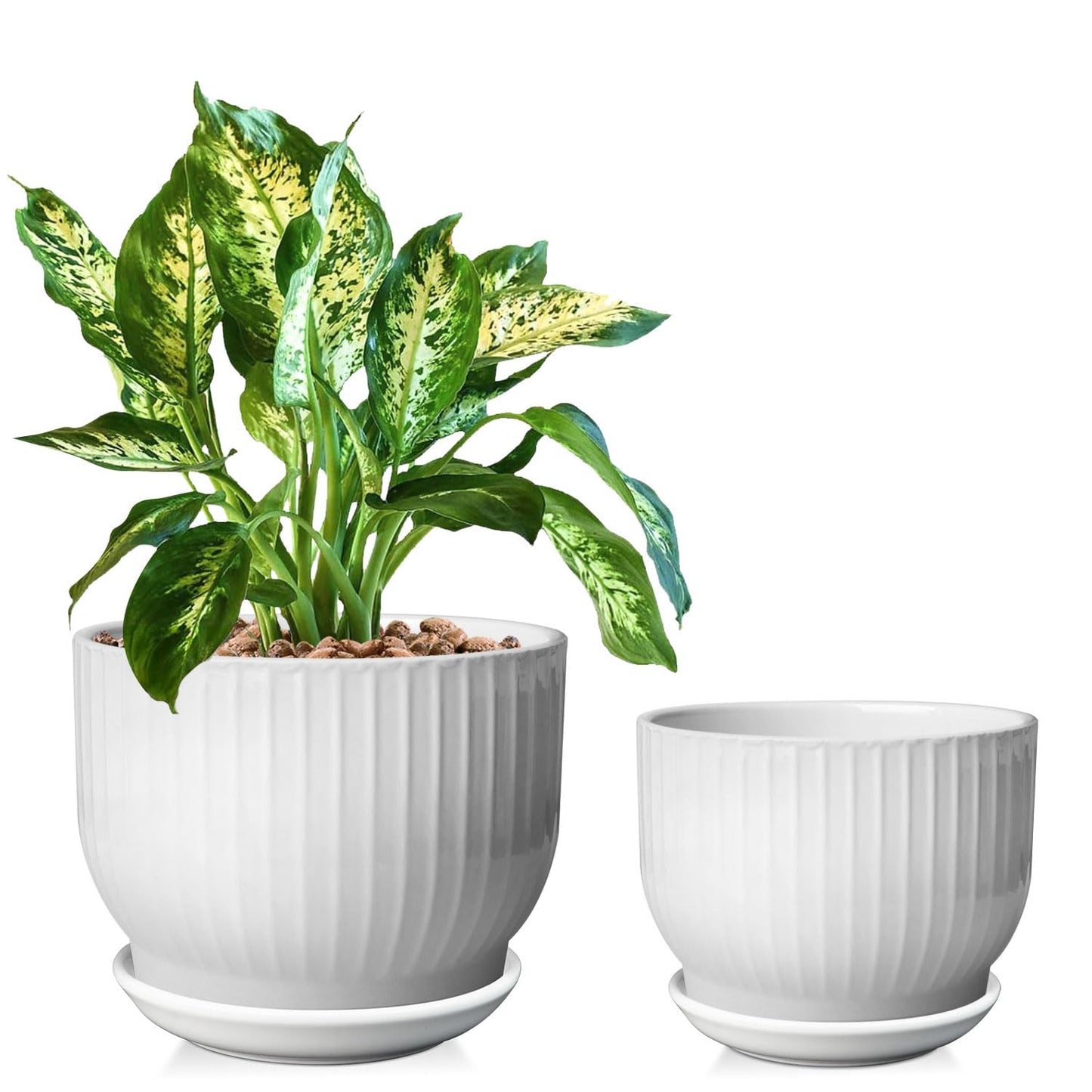 YUFDA Ceramic Plant Pots,6.7 + 5.5 Inch,Ceramic Flower Pots,Planters with Drainage Hole and Saucer,Planters for Indoor Plants(Pure White)