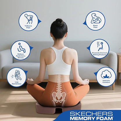 Skechers Seat Cushion, Ergonomic Memory Foam Cushion for Long Sitting Hours on Office & Home Chair, Car Seat Cushion for Sciatica, Coccyx Cushion,Brown
