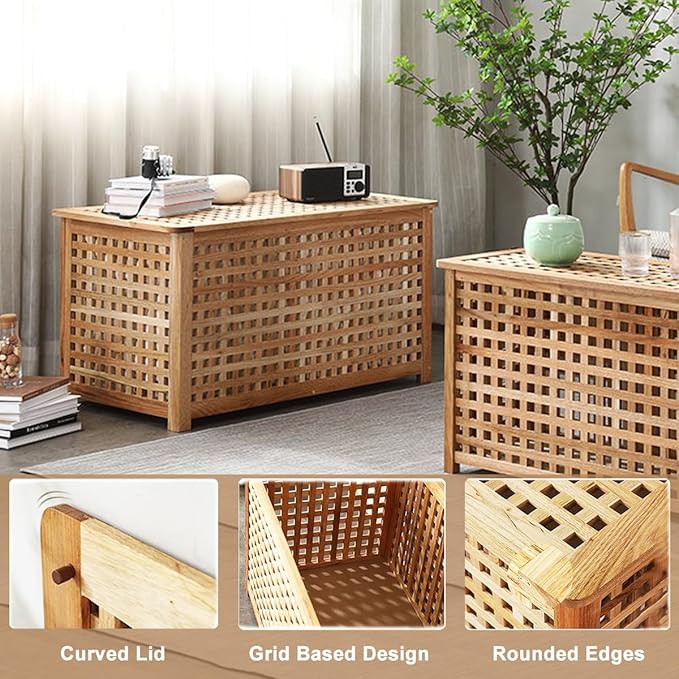 Solid Wood Entryway Bench with Storage, Large storage chest with Removable Bag