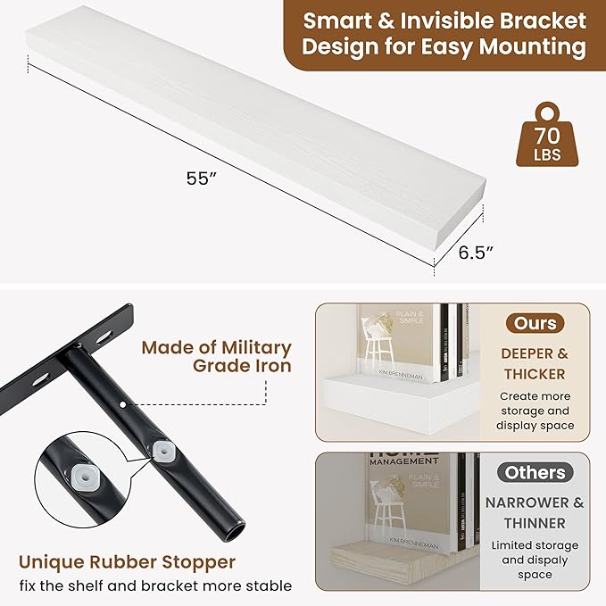 fuqing Floating Shelves for Wall, Wall Mounted Wood Floating Shelf