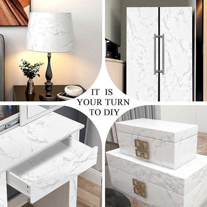 practicalWs Glossy Marble Contact Paper Granite White/Grey Kitchen Countertop