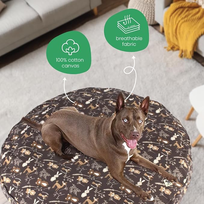 Molly Mutt Gorgeous Beasts Dog Bed Duvet Cover, 100% Cotton Canvas Cover for Dog, Puppy, or Cat Bed, Durable, Washable, and Free of Harmful Chemicals, Round, 36"x5"
