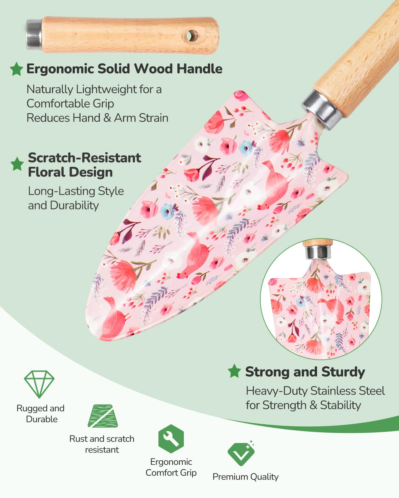 Grenebo Gardening Tools, 10-Piece Gardening Gift Set for Women, Rust-Proof & Heavy-Duty Tools with Floral Organizer Bag, Fashionable & Thoughtful Gift for Garden Women (Pink)