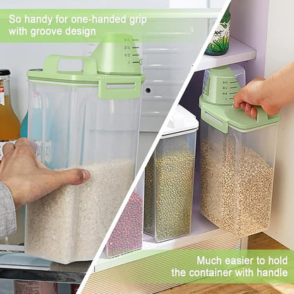 TBMax Rice Container Cereal Storage Container 2 Pack 5 Lbs, Plastic Kitchen Pantry Food Storage Container with Cup, Small Pet Dog Cat Food Dispenser -Green