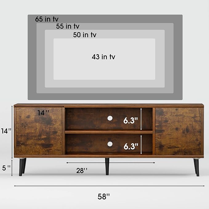 JUMMICO TV Stand for 65 Inch TV, Mid Century Modern TV Stand, Entertainment